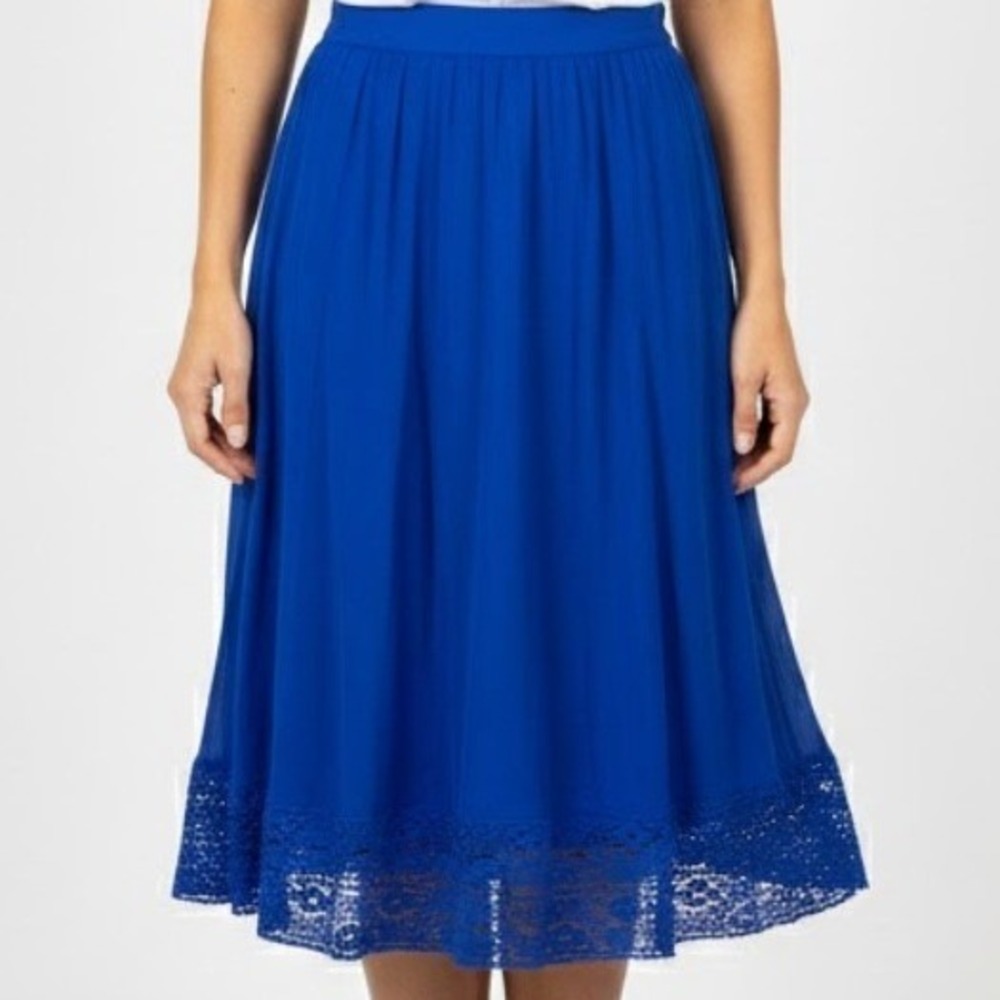 Studio West Apparel Blue Crochet Lace Hem Midi Skirt‎ Women S Cottage Fairy Boho
